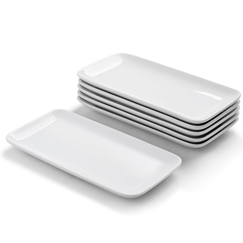 WishDeco Servierteller 6er Set, Porzellan weiss, rechteckig 23x12 cm zum Servieren von Antipasti und Dessert