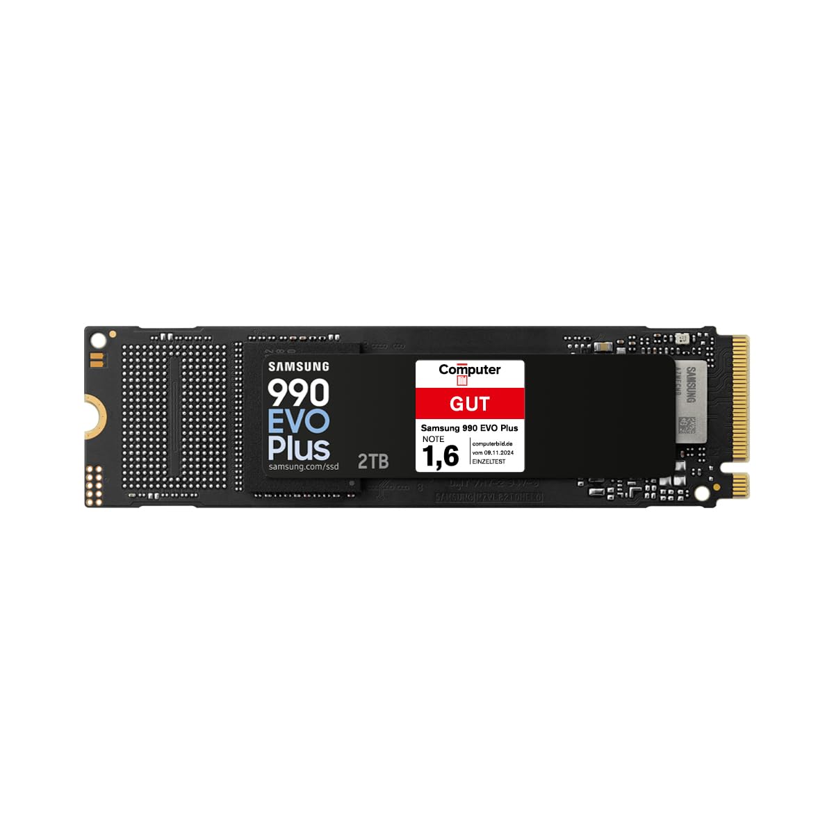 Samsung 990 EVO Plus NVMe M.2 SSD PCIe 4.0/5.0 - 2 TB. Kompakte schwarze M.2 Platine. Schneller Datenspeicher für PCs.
