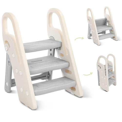 Onasti Tritthocker für Kinder, 2-3 Stufen höhenverstellbar, faltbar, grau
