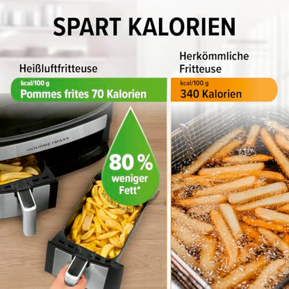 GOURMETmaxx Doppelkammer-Heissluftfritteuse - 2x 3.5L Edelstahl