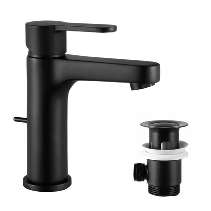 CECIPA MIRAS-B Waschtischarmatur Schwarz mit Zugstange. Schwarze Einhebel-Armatur für Waschtische, steuert Wasserfluss und Ablaufgarnitur.