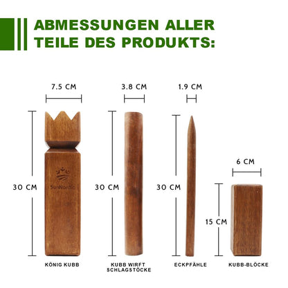 SunNordic Kubb Wurfspiel aus Gummibaumholz mit Tragetasche