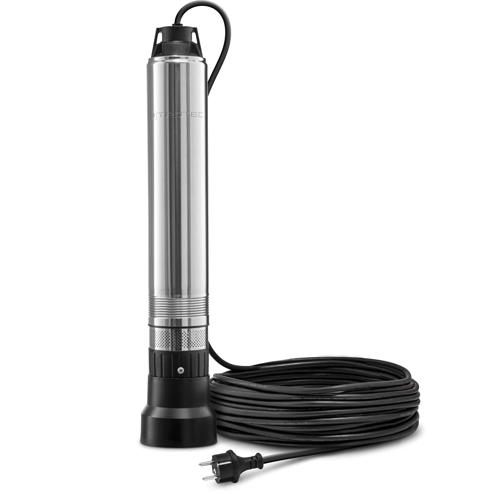 TROTEC TDP 370 E Tiefbrunnenpumpe 700 W, 5100 l/h, Edelstahl – schlankes Edelstahlgehäuse mit 10 cm Durchmesser