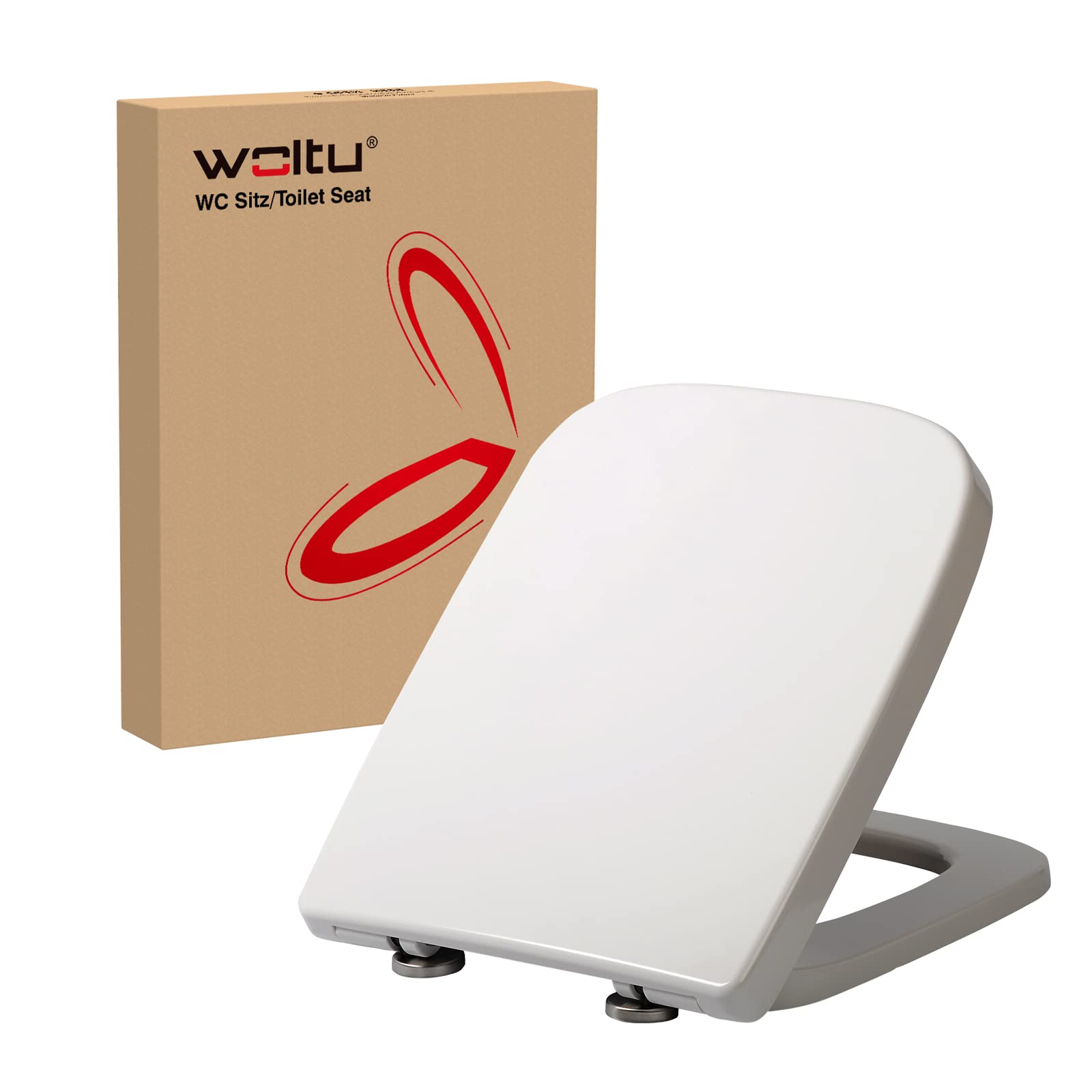 WOLTU WS2615 WC-Sitz mit Absenkautomatik, Duroplast, eckig, weiss – glatte Oberfläche und Edelstahlscharniere