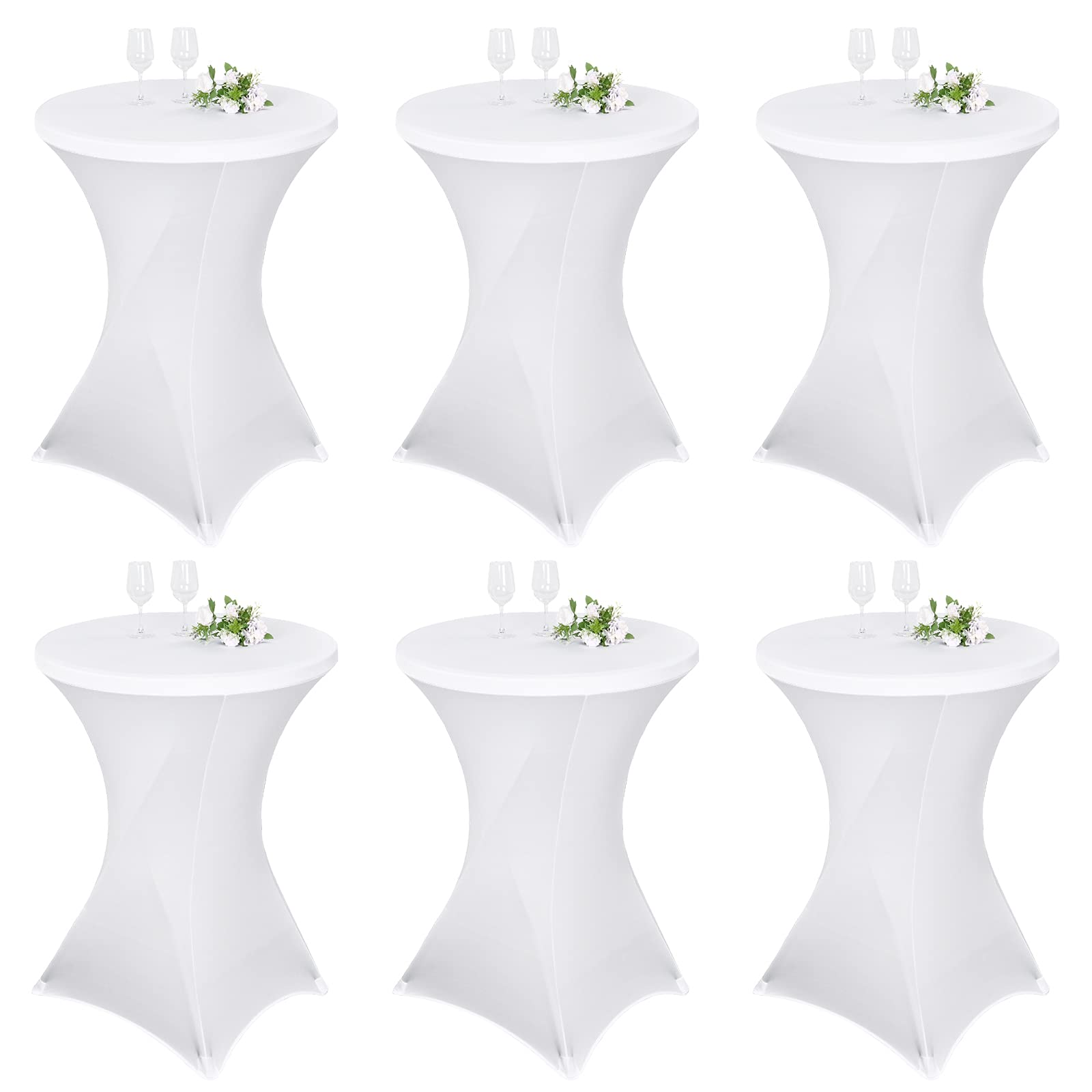 Pesonlook Stehtisch-Husse 6er-Set, Stretch, Weiss, Ø 80–85 cm, elastischer Tischbezug für runde Bistrotische