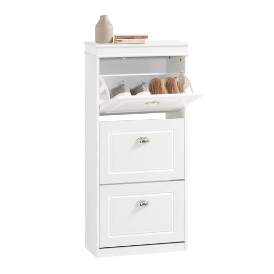 SoBuy Schuhschrank FSR94-W – Schuhkipper Weiss mit 3 Klappen zur platzsparenden Aufbewahrung von Schuhen.