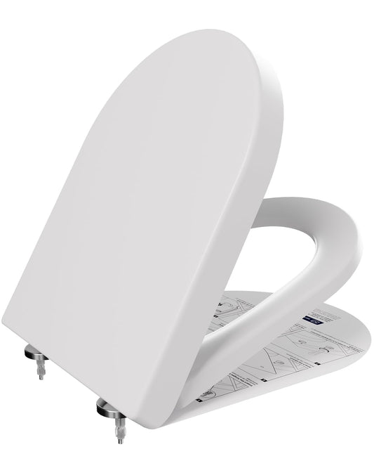 ANYCEE WC Sitz D-Form Absenkautomatik – Duroplast Weiss. D-förmiger, weisser WC-Sitz für komfortable WC-Nutzung.