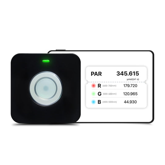 VBR 100 PAR-Messgerät – DLI, PPFD-Aufzeichnung, spektrale PAR. Handgerät mit Sensor zur PAR-Messung für Pflanzen.