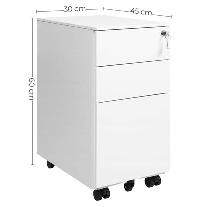 SONGMICS OFC031W01 Rollcontainer – Weiss, 3 Schubladen, abschliessbar