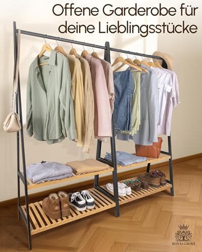 RoyalGrove Kleiderständer mit 2 Ablagen - Bambus schwarz