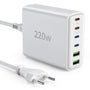 Ombrex USB-C Ladegerät 220W, 6-Port Schnellladegerät mit PD & QC, weiss, mit 4 USB-C- und 2 USB-A-Ports