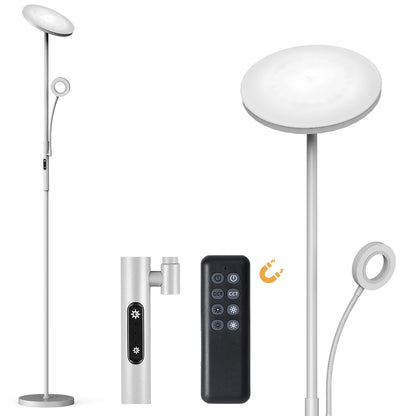 Modlicht LED Stehleuchte Grau Dimmbar 35W. Schlanke Leselampe für Wohnzimmer, dimmbares, direktes Licht.