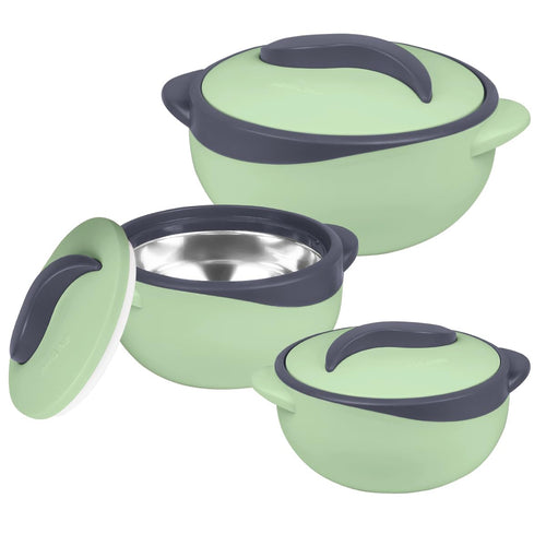 Pinnacle Thermo-Servierschüssel Set, 3-teilig mit Deckel, Edelstahl, zwei Tragegriffe