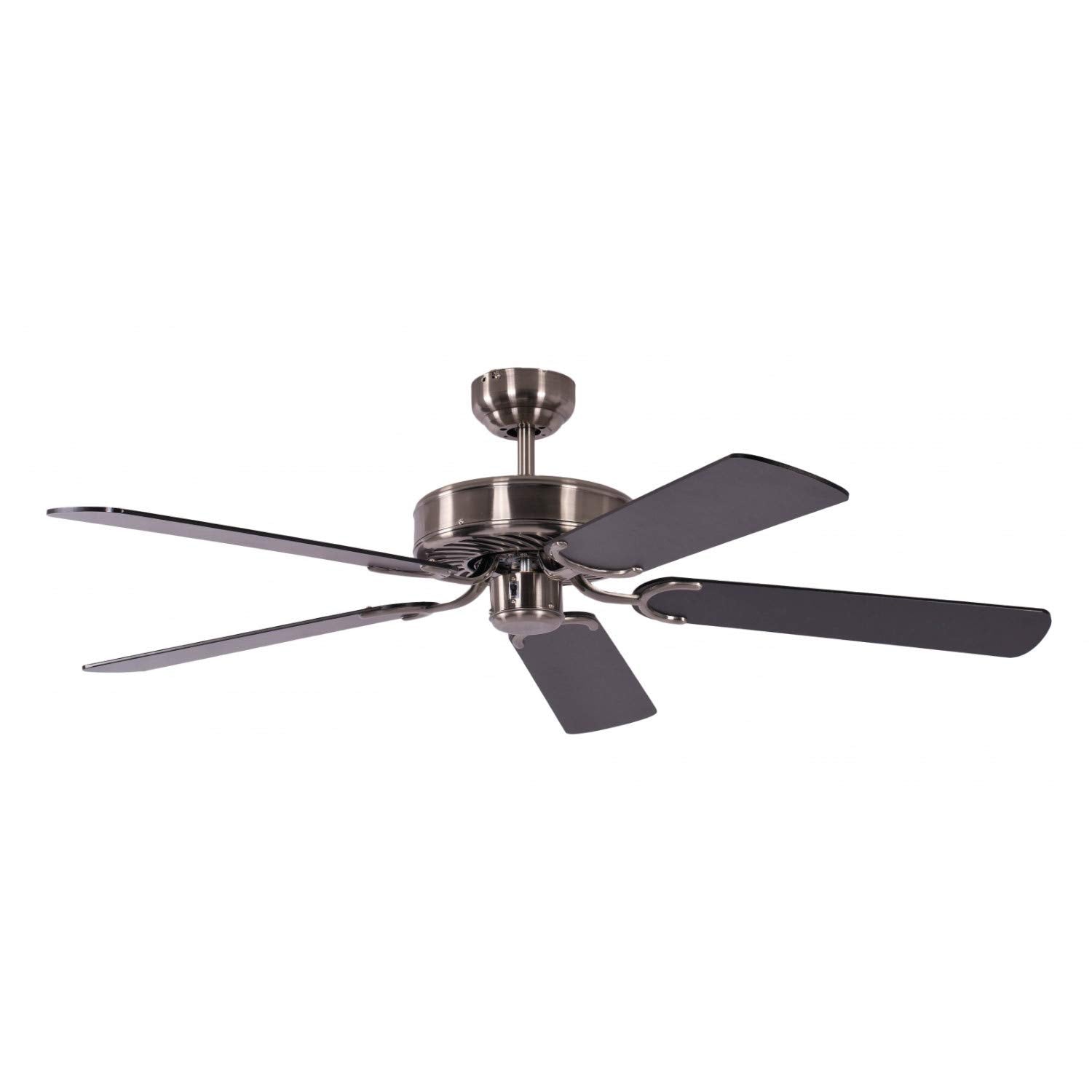 Potkuri Deckenventilator ohne Licht 132cm – Altsilber/Schwarz. Ventilator mit Flügeln (132cm, altsilber/schwarz) kühlt Räume durch Luftzirkulation.
