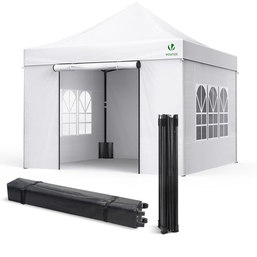 VOUNOT Pavillon 3x3m Pop Up Faltpavillon Partyzelt - Weiss. Weißer 3x3m Pop Up Faltpavillon, bietet Schutz für Veranstaltungen.