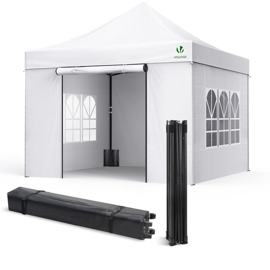 VOUNOT Pavillon 3x3m Pop Up Faltpavillon Partyzelt - Weiss. Weißer 3x3m Pop Up Faltpavillon, bietet Schutz für Veranstaltungen.
