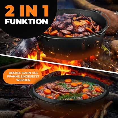 BBQ BEN Dutch Oven Set 9 Liter - eingebrannter Gusseisen Feuertopf
