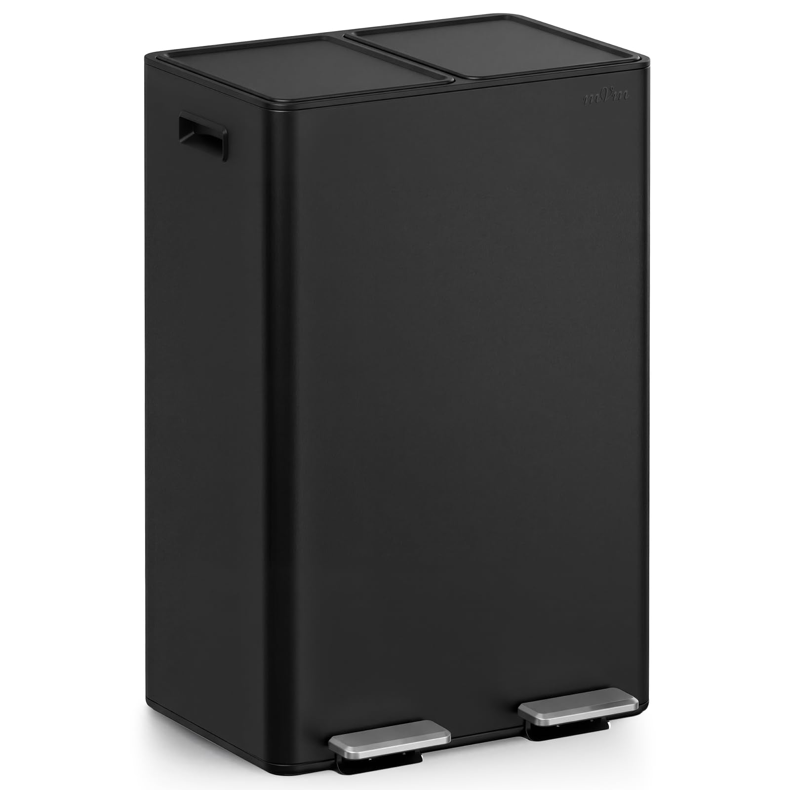 mVm Treteimer 60 Liter mit Mülltrennung, Stahl, Softclose-Deckel in Schwarz mit Fusspedal