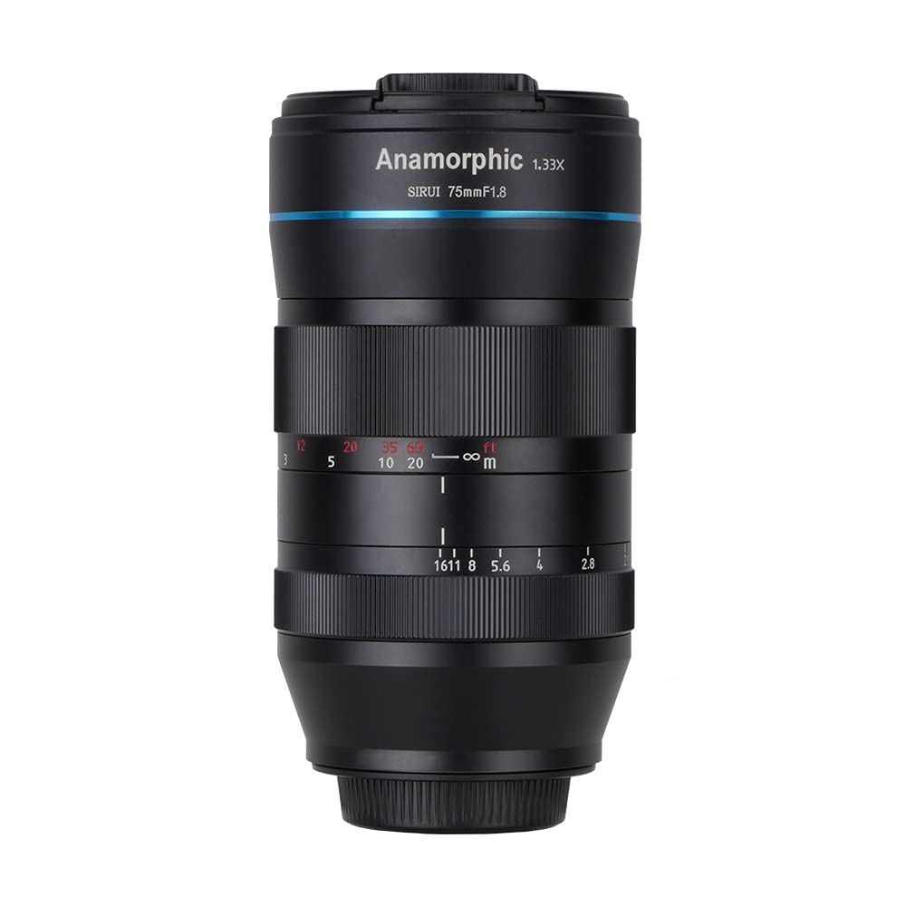 SIRUI 75mm f1.8 1.33x Anamorphes Prime Objektiv - E-Mount. Schwarz, zylindrisch, für anamorphotische Videoaufnahmen.