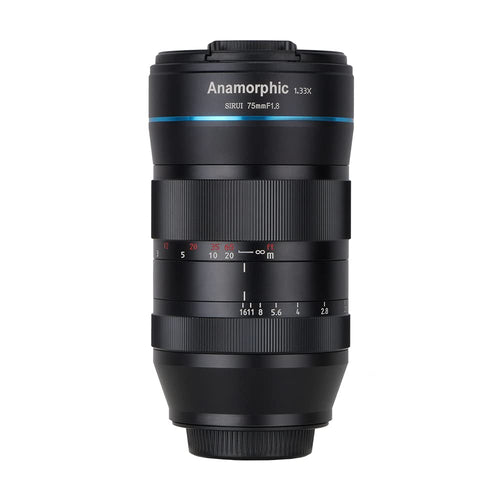 SIRUI 75mm f1.8 1.33x Anamorphes Prime Objektiv - E-Mount. Schwarz, zylindrisch, für anamorphotische Videoaufnahmen.