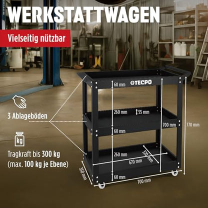 TECPO Werkzeugwagen Rollwagen 3 Ladeflächen – 300 kg Tragkraft