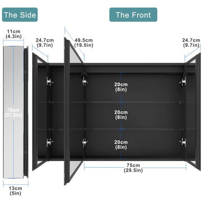 GANPE LED Beleuchteter Badezimmer Spiegelschrank – 3 Türen, 100x70 cm