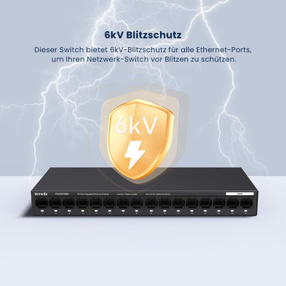 Tenda TEG1016M 16-Port Gigabit Switch, unmanaged, VLAN, lüfterlos