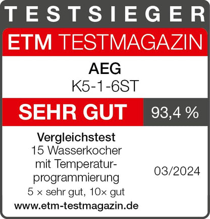 AEG Deli 5 Wasserkocher Edelstahl 1.7L mit Temperaturwahl