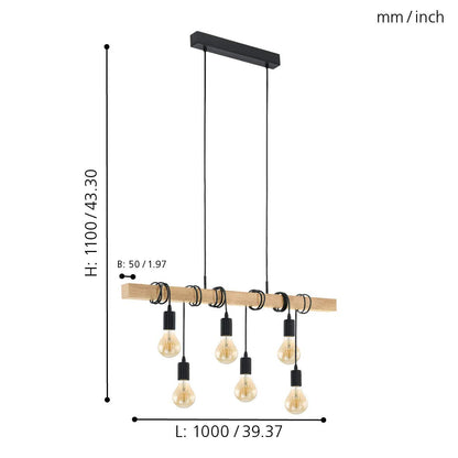 EGLO Townshend Pendelleuchte Industrial 6-flammig - Schwarz/Braun