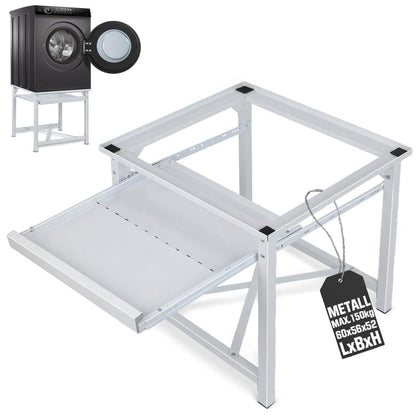 Stahl Untergestell Waschmaschine Trockner – Ablage 60x56x52 cm. Robuster Stahlrahmen. Erhöht Geräte zum ergonomischen Beladen.