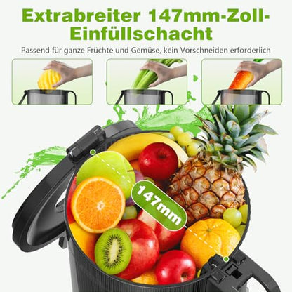 VitaPress Slow Juicer Entsafter - 147mm XXL Einfüllschacht