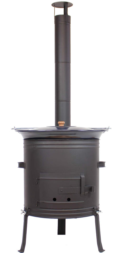 GRILLPLANET Gulaschkessel Gulaschkanone, runder 30L emaillierter Kessel. Zur Zubereitung von Gulasch oder Eintöpfen über offenem Feuer.