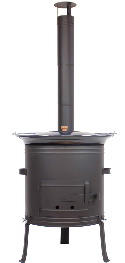 GRILLPLANET Gulaschkessel Gulaschkanone, runder 30L emaillierter Kessel. Zur Zubereitung von Gulasch oder Eintöpfen über offenem Feuer.