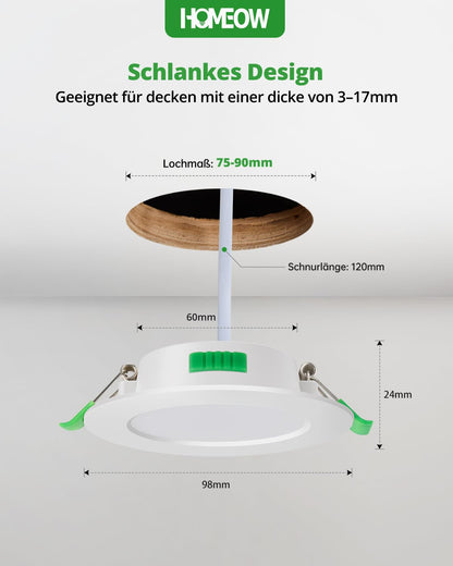 **HOMEOW 20er Set LED Einbaustrahler dimmbar 7W IP44 – wählbar**