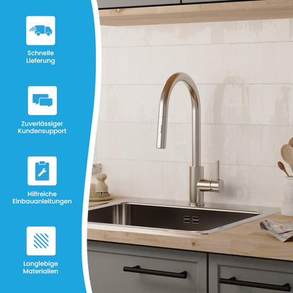 Bächlein Kocuso Küchenarmatur ausziehbar – gebürsteter Edelstahl