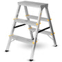 FORYOURPROTECTION Trittleiter 3 Stufen, Alu-Klapptritt, 150 kg, beidseitig begehbar, gelbe Gummibeläge