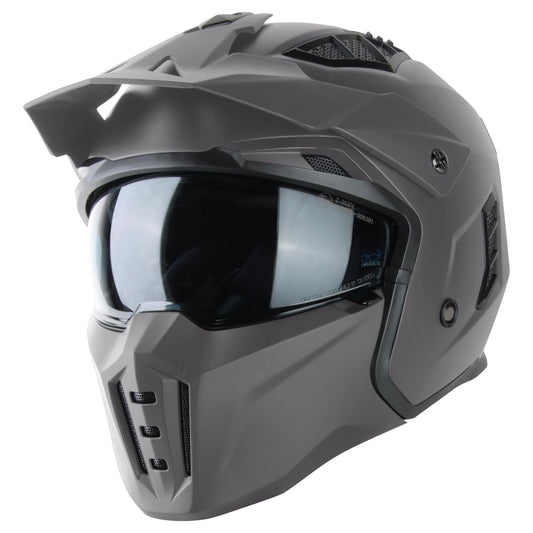 VINZ Kioto Jethelm Streetfighter ECE 22.06 - Titanium, titanfarben. Bietet zertifizierten Kopfschutz für Motorradfahrer.