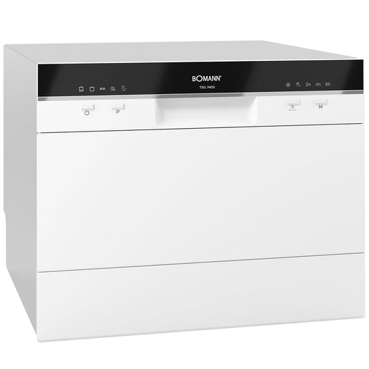 Bomann TSG 7405 Mini Geschirrspüler Tischgerät – Weiss. Weißes Tischgerät spült Geschirr platzsparend in der Küche.