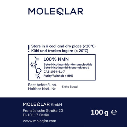 MoleQlar NMN Pulver Uthever - Nicotinamid Mononukleotid 100g