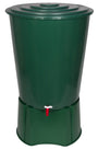 Kreher Regentonne 310 Liter mit Stand, Wasserhahn und Deckel, Grün – bauchige Form aus Kunststoff