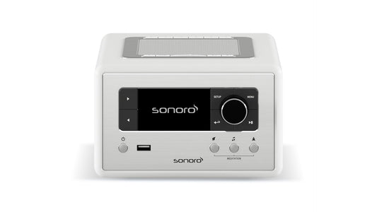 sonoro Relax Bluetooth Internetradio Radiowecker - Weiss. Weiß, rechteckig. Internetradio, Bluetooth-Streaming & Radiowecker.