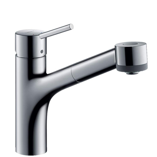 hansgrohe Talis M54 Küchenarmatur, chrom, ausziehbar. Versorgt Küchenspülbecken mit Wasser.