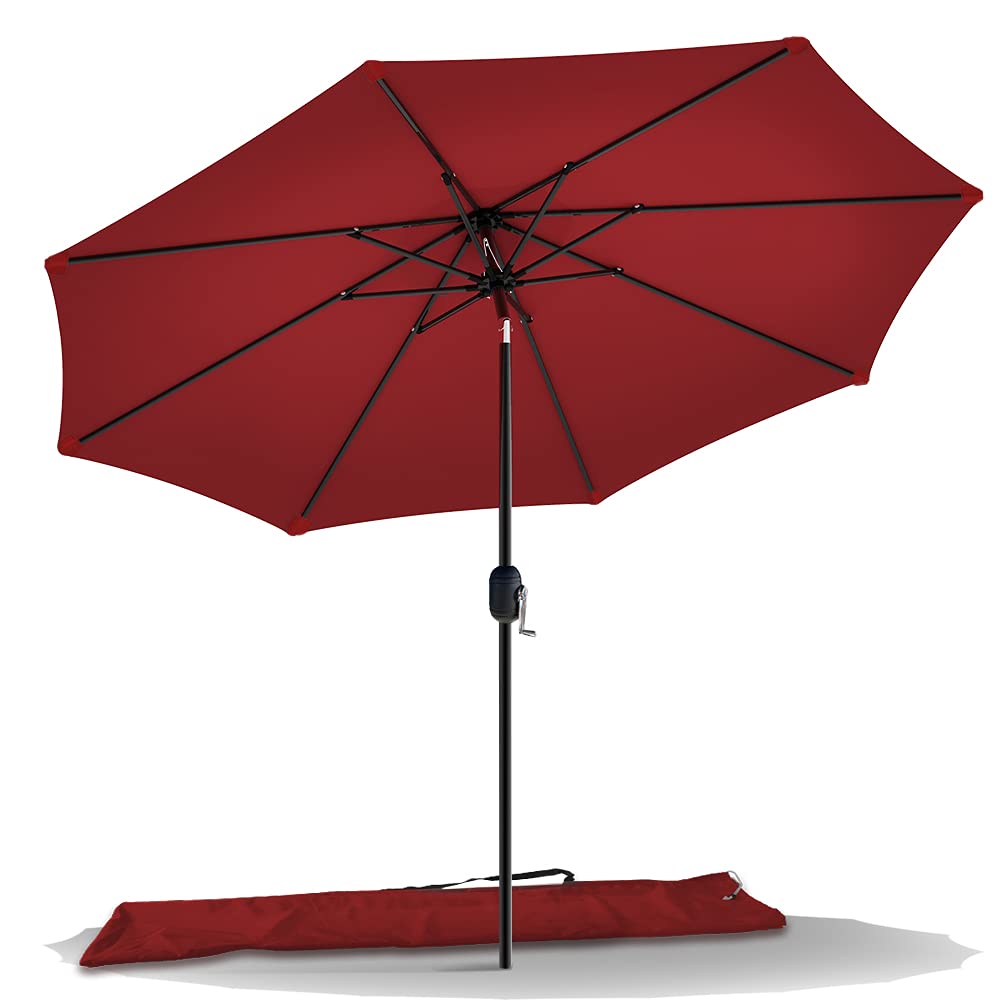 VOUNOT Sonnenschirm 270 cm, knickbar mit Kurbel, UV-Schutz, Rot, achteckige Polyesterbespannung