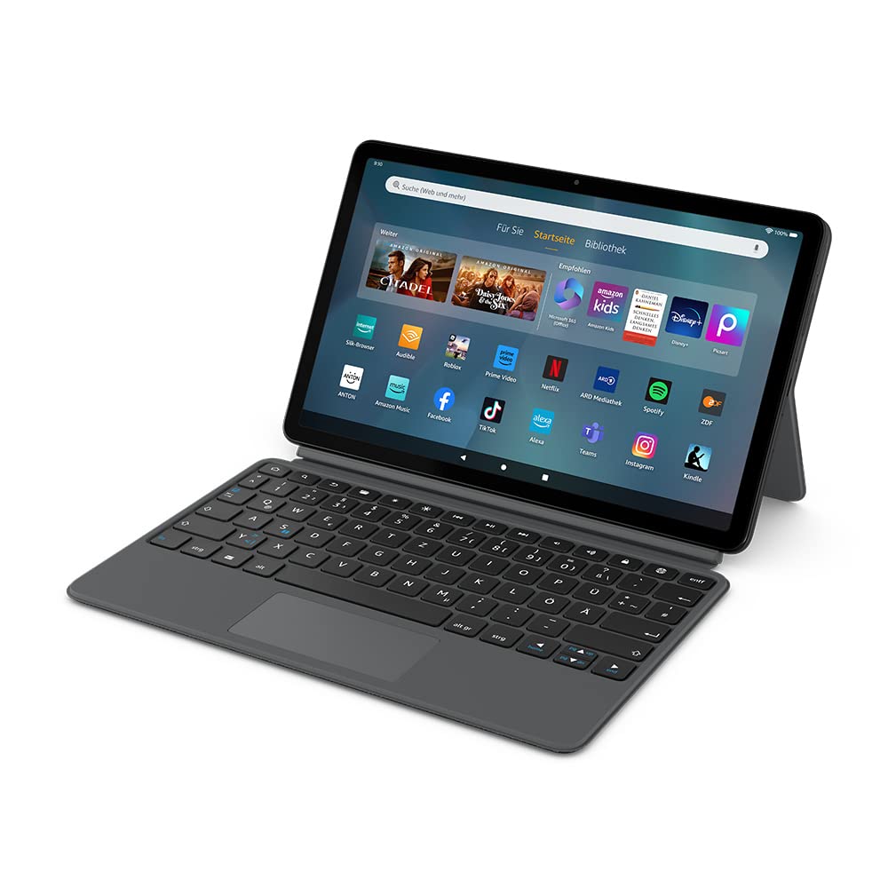 Amazon Fire Max 11 Tastaturhülle - 13. Generation (2023). Schlanke, schwarze Hülle mit QWERTZ-Tastatur. Verwandelt Tablet in Laptop für Produktivität.
