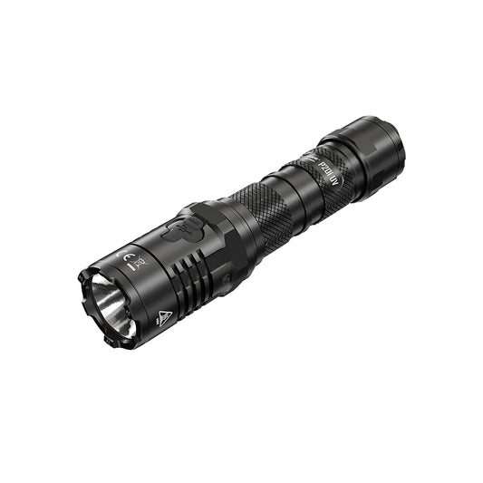 Nitecore P20i UV Taktische USB-C Akku-Taschenlampe 1800 Lumen. Zylindrisch, schwarz. Zur taktischen Beleuchtung mit UV-Funktion.