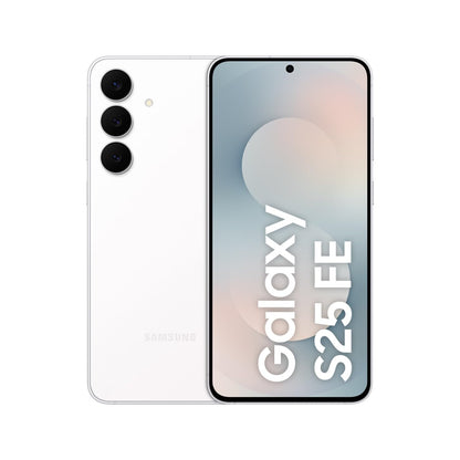 Samsung Galaxy S25 FE Smartphone, 128 GB, 8 GB RAM, Weiss, schlichtes Kameradesign, schlanke Displayränder