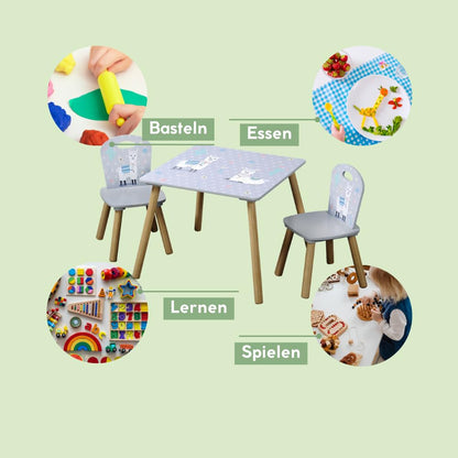 Kesper Kindertisch mit 2 Stühlen, Alpaka-Motiv, grau, 55 x 55 x 45 cm