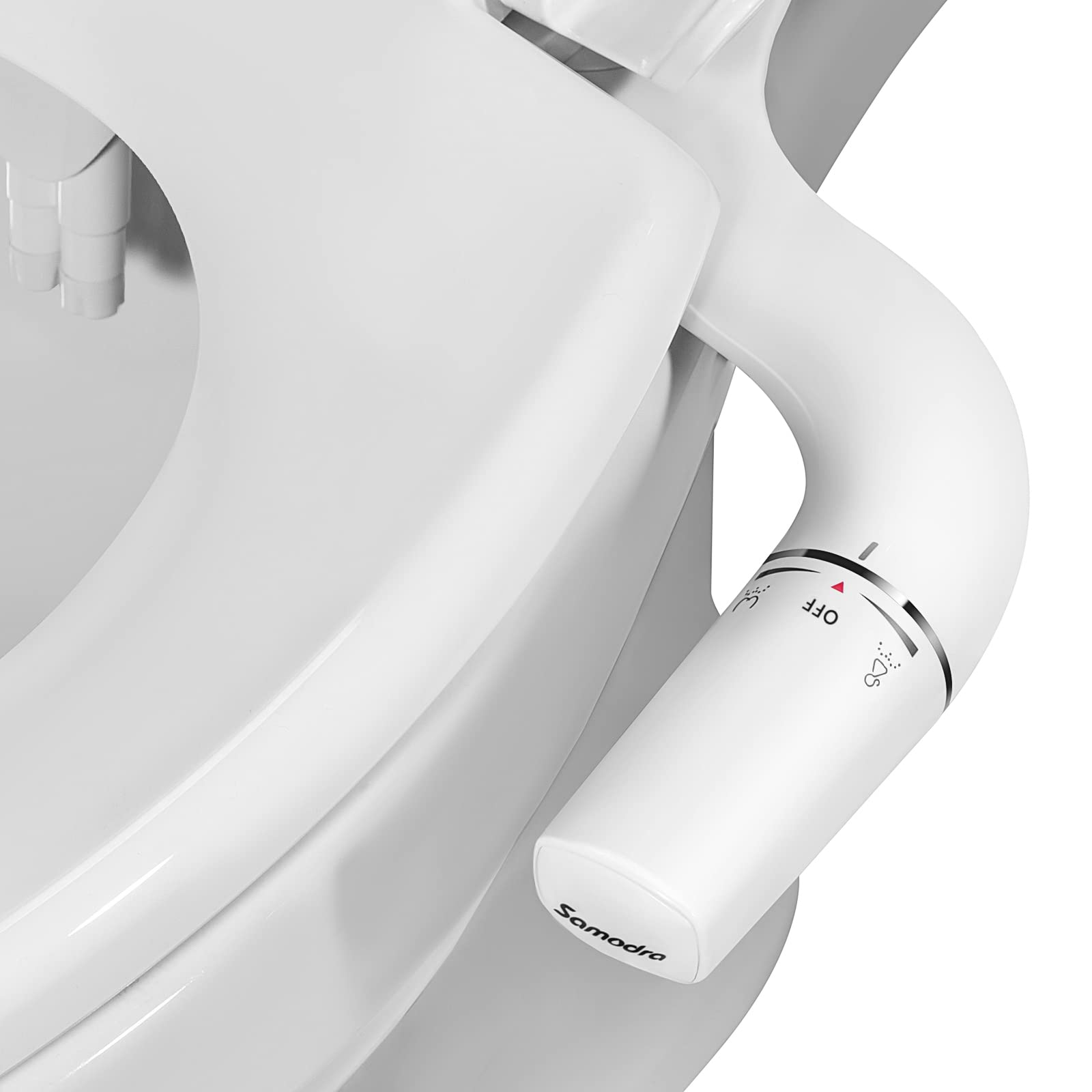 SAMODRA Bidet-Aufsatz B007, nicht elektrisch, Doppeldüsen, links – ultraflache Bauweise aus ABS mit Drehknauf