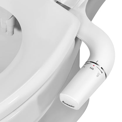 SAMODRA Bidet-Aufsatz B007, nicht elektrisch, Doppeldüsen, links – ultraflache Bauweise aus ABS mit Drehknauf