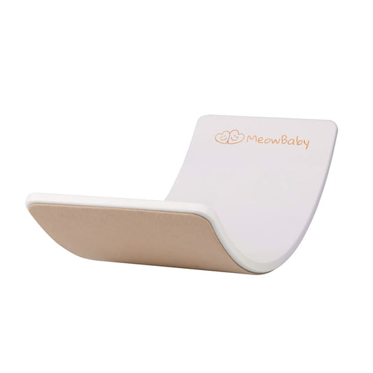 MEOWBABY Balance Board Montessori: Geschwungenes Holzbrett, 80x30cm, in Weiß. Dient der Förderung von Gleichgewicht und Motorik.
